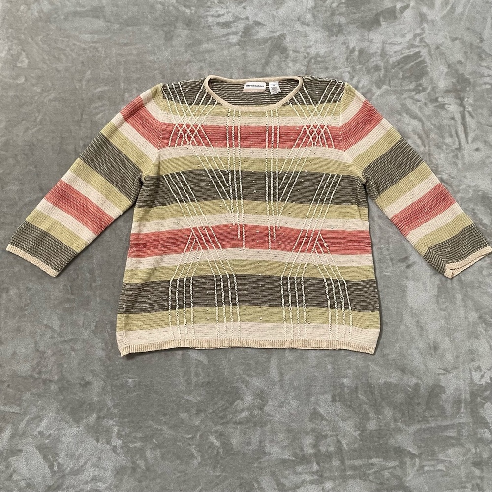 Alfred Dunner Plus Size 3X Multicolor Striped Crew Neck Knit Sweater Beaded Deta